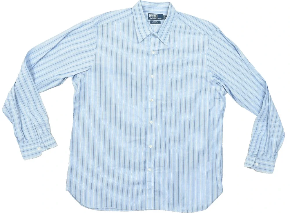 Polo Ralph Lauren Nelson Classic Fit Men's L Large Blue White Striped Long Sleev
